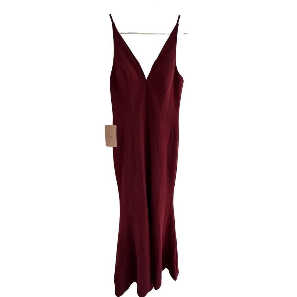 BHLDN Red Mermaid Slip Dress Size 10 Long Sleeveless Formal Wedding V-Neck
